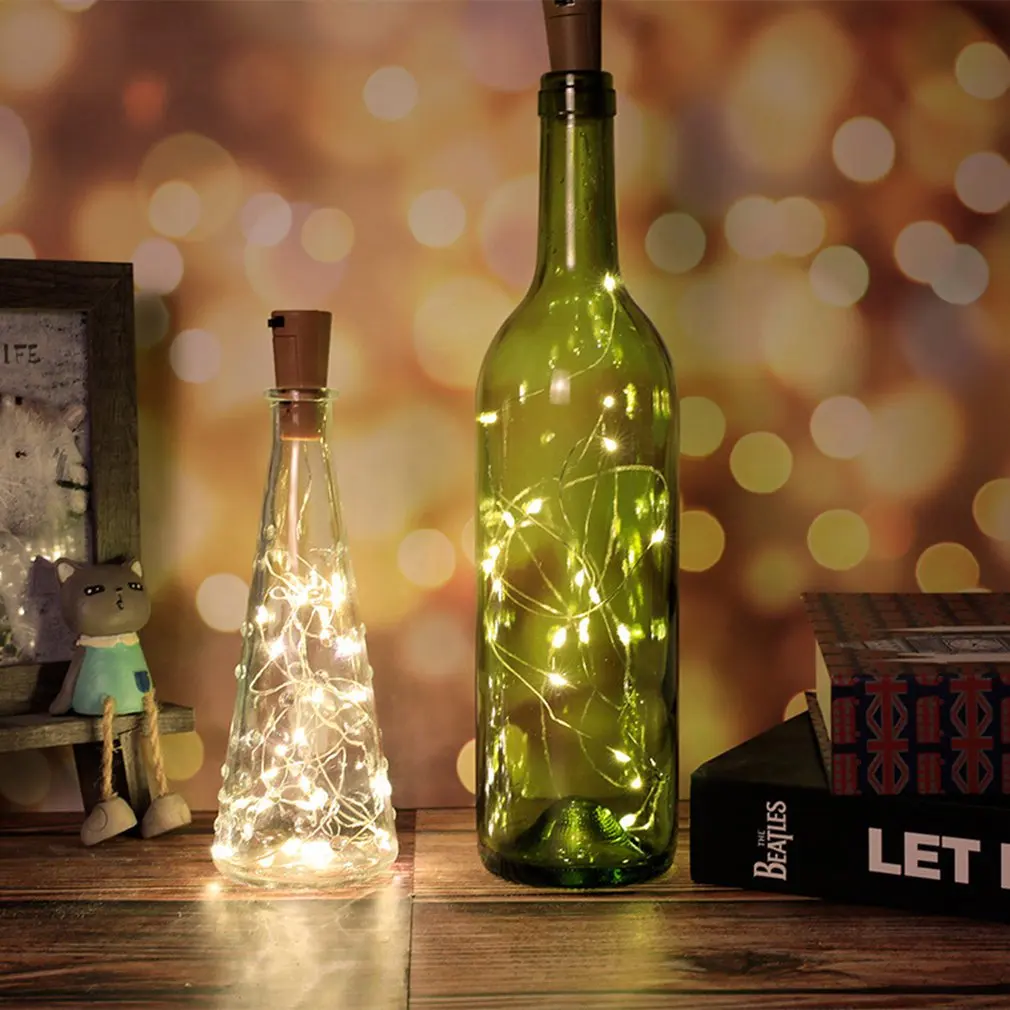 Lumières LED solaires pour bouteille de vin, liège, bouchon de bouteille, ficelle en fil de cuivre, lampes dégradées pour intérieur, extérieur, décoration de fête, 1 m, 2 m, 3m