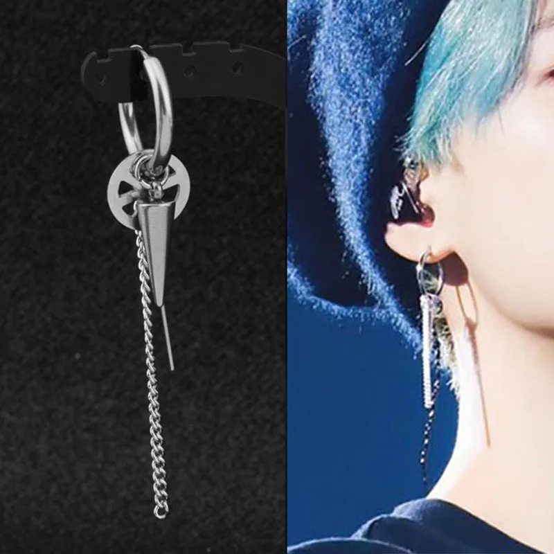 Image 4: KPOP coréen en acier inoxydable boucles d'oreilles femmes hommes lune plume chaîne croix géométrique Punk boucles d'oreilles Hip Hop bijoux unisexe