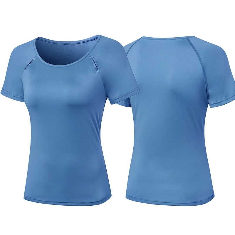 Summer Breathable Quick Dry Running Shirt Women Solid Workout Tops Elastic Gym Yoga Breathable Short Sleeve T-Shirts Customize