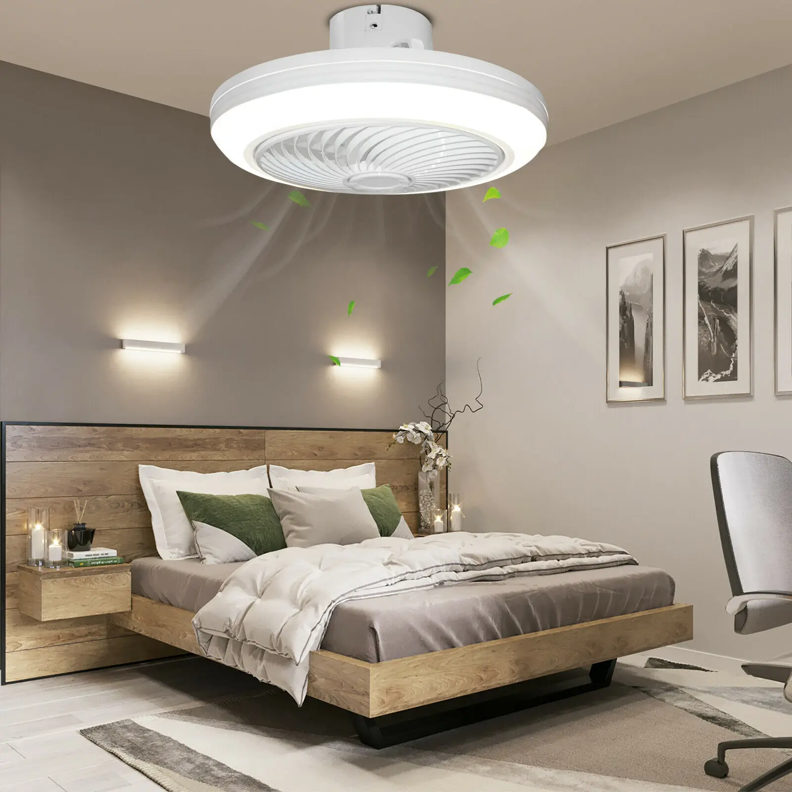 OUKANING 18" Enclosed LED Ceiling Fan Light Smart Acrylic Fan Chandelier 3 Speeds Remote Control ​for Bedroom