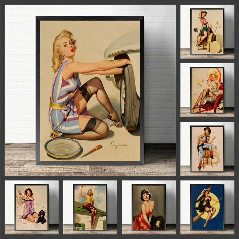 USA Retro poster Seductive girl  World War II Sexy pin up Girl vintage Poster cafe cafe club bar wall decorations Home Decor