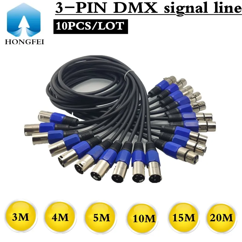 10PCS/ 3-PIN DMX cable 、(3m 4m 5m 10m 15m 20m )  stage lights dmx signal line dj equipment