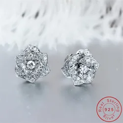 花のダイヤモンドのスタッドのイヤリング本物の925スターリングシルバージュエリー24 18kゴールド婚約結婚式のイヤリングブライダルパーティーギフト