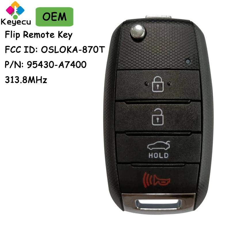 

KEYECU OEM Folding Flip Remote Car Key With 4 Buttons 313.8MHz for Kia Forte 2013 2014 2015 2016 Fob OSLOKA-870T 95430-A7400