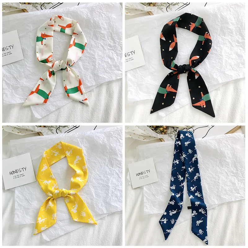 2025 New Style Fashion Ribbon Narrow Silk Scarf Women Small Long Decorative Hair Band Printed Silk Skinny Scarf Neckerchief
