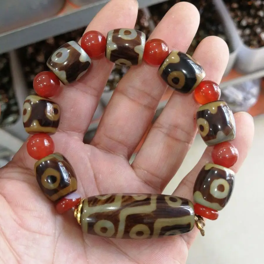 

Beautiful Tibetan Dzi Bangle Amulet Tibet Nature Vein Bead Bracelet Lucky Talisman Rare