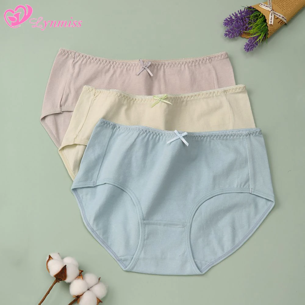 Women Underwear Mid-waist Cotton Panties Women Cute Bow Briefs Breathable Simplicity Solid Color Briefs Girly Ladies Lingerie