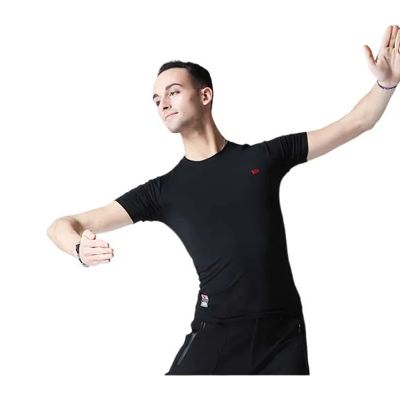 Mens Latin Dance Shirt Ballroom Latin Dancing Clothes Professional Competition Dancewearman shirts Garment TopBlackShort Sleeve