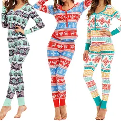 Women Christmas Pajamas Sets Top Pants Sets Full Length Regular Sleeve V-neck Soft Warm Printed Sets Sleepwear