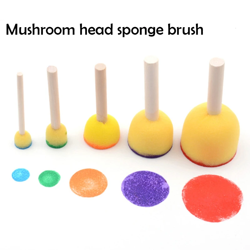 4Pcs/setKid Sponge Paint Brush Original Wooden Handle Painting Graffiti Early Toy DIY Art Supplies Gifts  Sponge Paint Brush