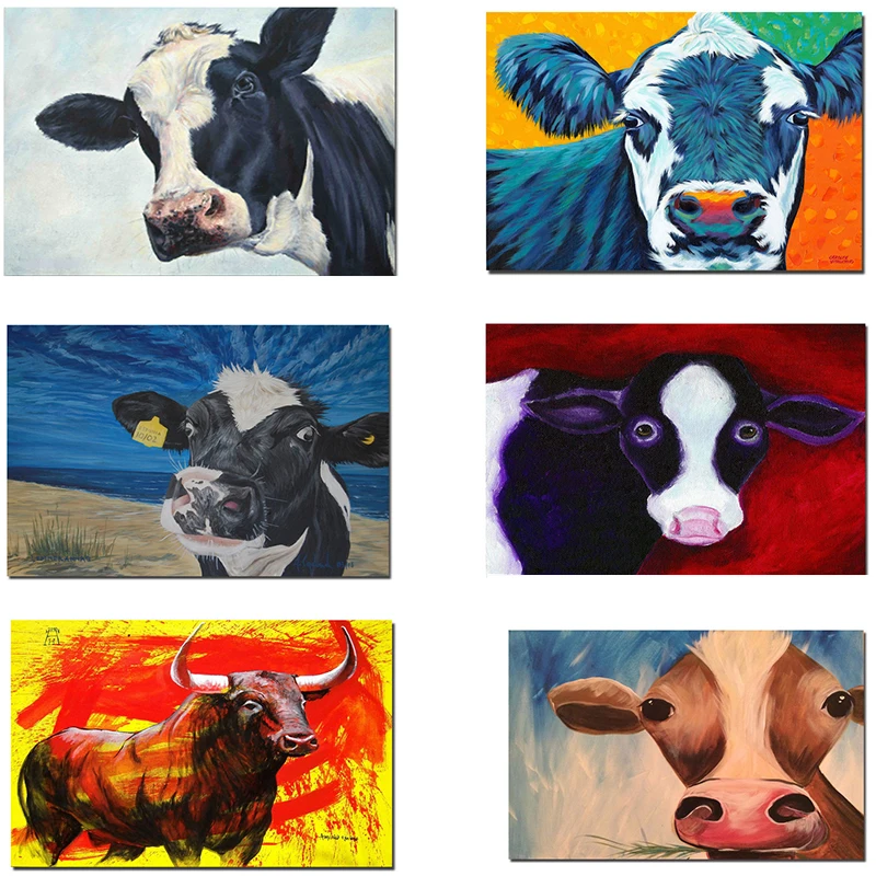 Colourful Abstract Cow Canvas Painting Nordic Animal Prints and Posters Cuadros Wall Art Picture for Living Room Home Decoration