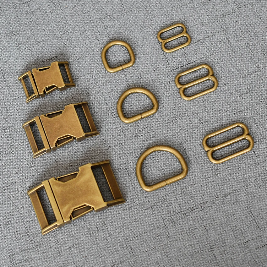 

20 Sets 15mm/20mm/25mm Bromz Plastic Buckle Metal D Ring Adjuter Strap Slider For High Quality Hardware Pet Dog Collar Accessory