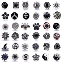 5Pcs/Lot Black Crystal Owl Rhinestone 40 Style Snap Button Jewelry  Snap Buttons Fit 18mm Snap Bracelet Necklace for Women KB-BK