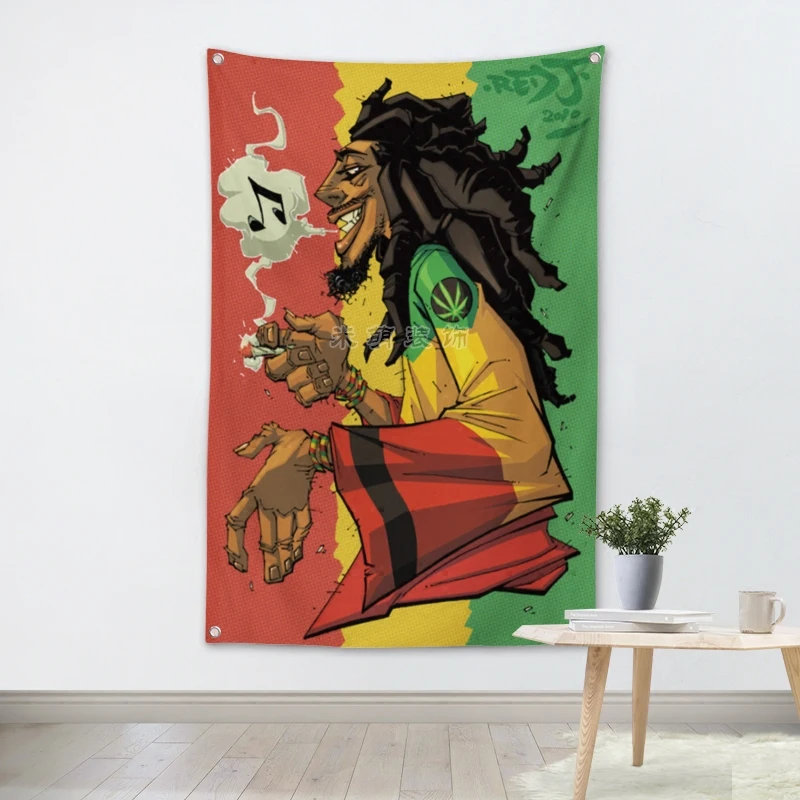 

Bob Marley Rock Band Hanging Art Waterproof Cloth Polyester Fabric 56X36 inches Flags banner Bar Cafe Hotel Decor