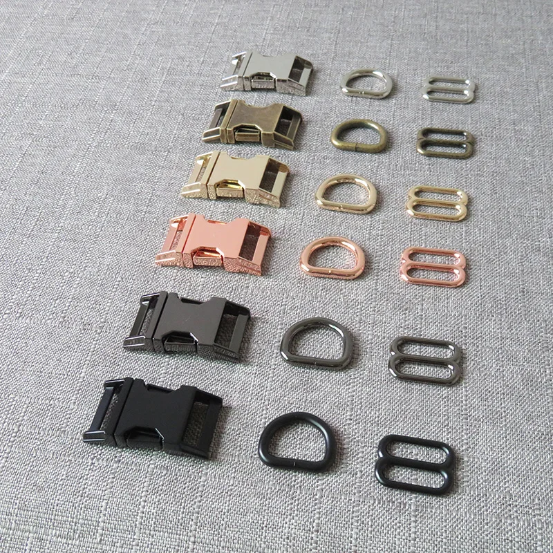 50 sets 15mm 20mm 25mm Metal side release belt buckle D ring straps slider for dog collar bag DIY sewing accessories hardware