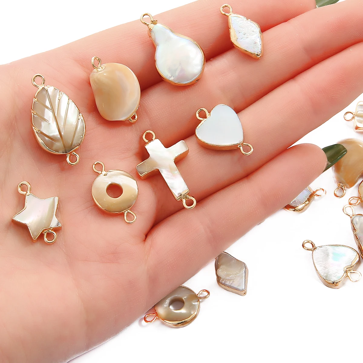 

1PC Natural Freshwater Pearl Shell Pendant Double Hole Connector Charms For Jewelry Making DIY Earrings Necklaces Accessories