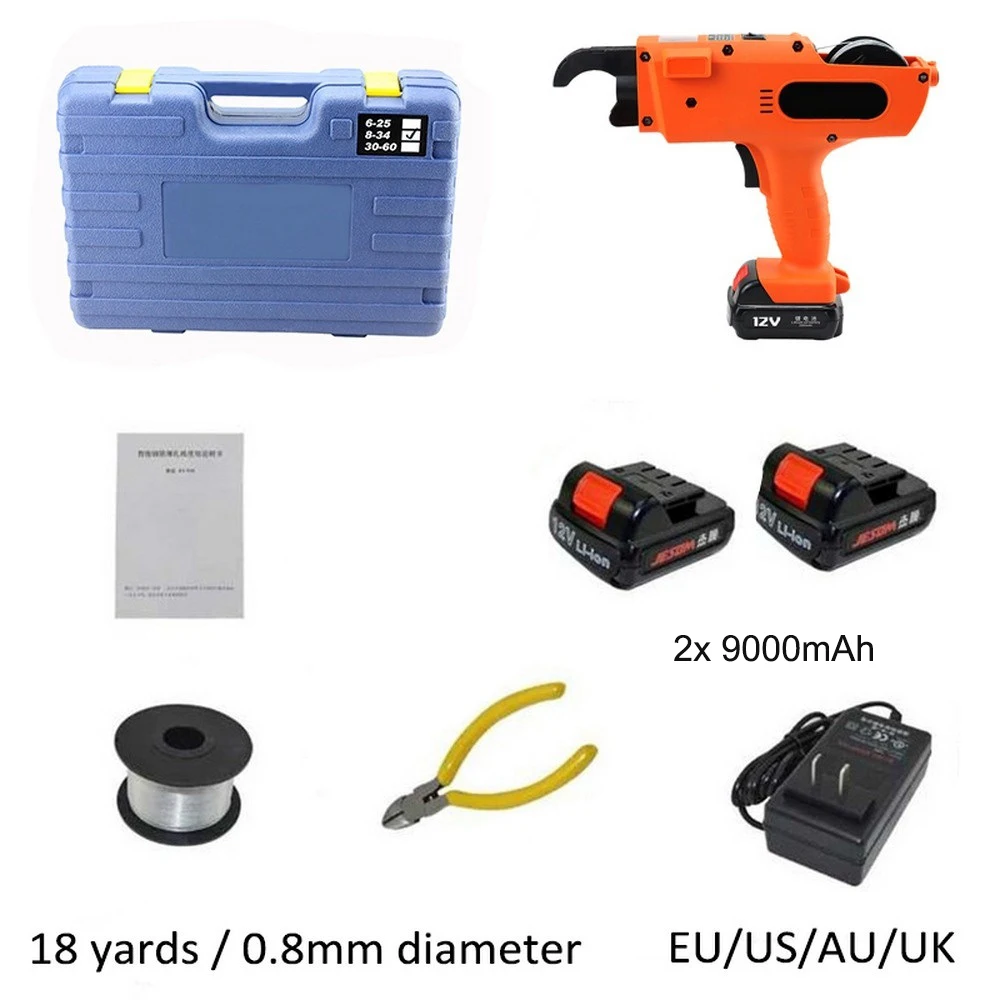 Full Automatic Cordless Rebar Strapping Machine Rechargeable Handheld 12V 9000mah Lithium Battery for Building Rebar Tier New