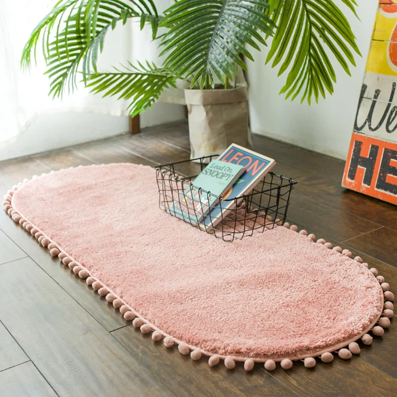 Thick Carpet Bedroom Oval Bedside Carpet Anti-skid Kitchen Mat Water Absorption Bathroom Rug Cute Pink Floor Carpet Living Room