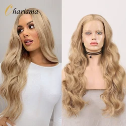 Charisma-peluca sintética con malla frontal para mujer, rubia cabellera larga ondulada, estilo Natural, resistente al calor