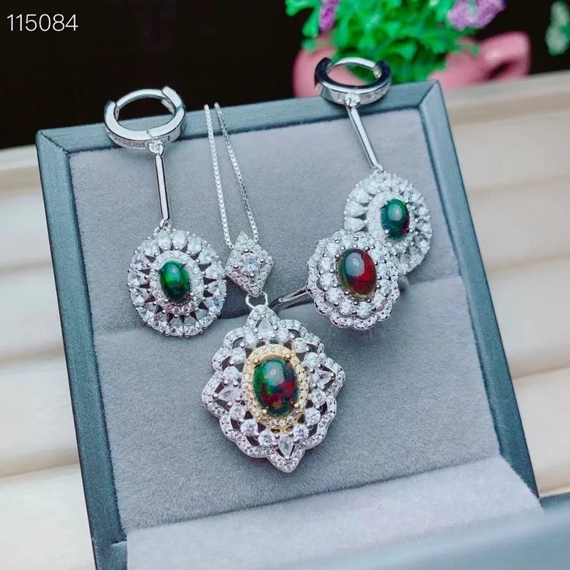 New Coming 100% Natural and Real Black Opal Ring Solid 925 Sterling Silver for Women Colour Gem Stone Rings Fine Jewelry