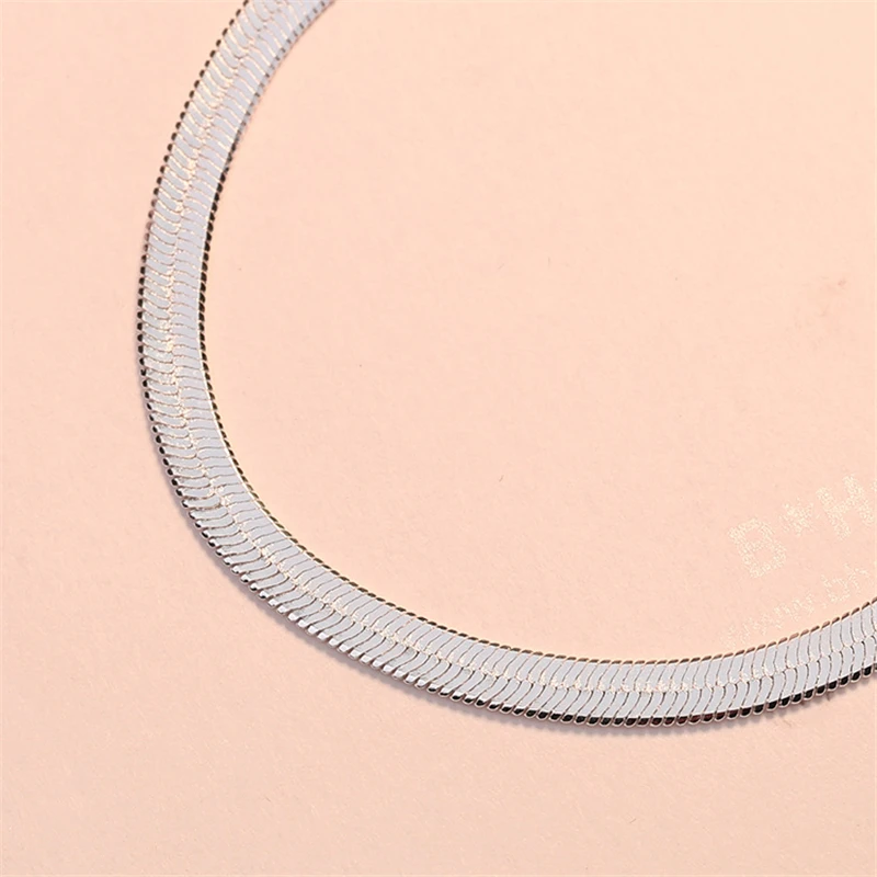 Silver 925 Charm Bracelets For Women 5mm Flat Snake Chain Bracelet & Bangle Wristband Pulseira Femme Fashion Jewelry Party Gifts