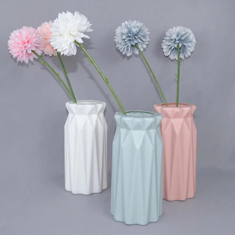 Creative Pink/White/Blue Green Imitation Anti-ceramic Flower Pot Vase Home Ornament Unbreakable Flower Arrangement Container