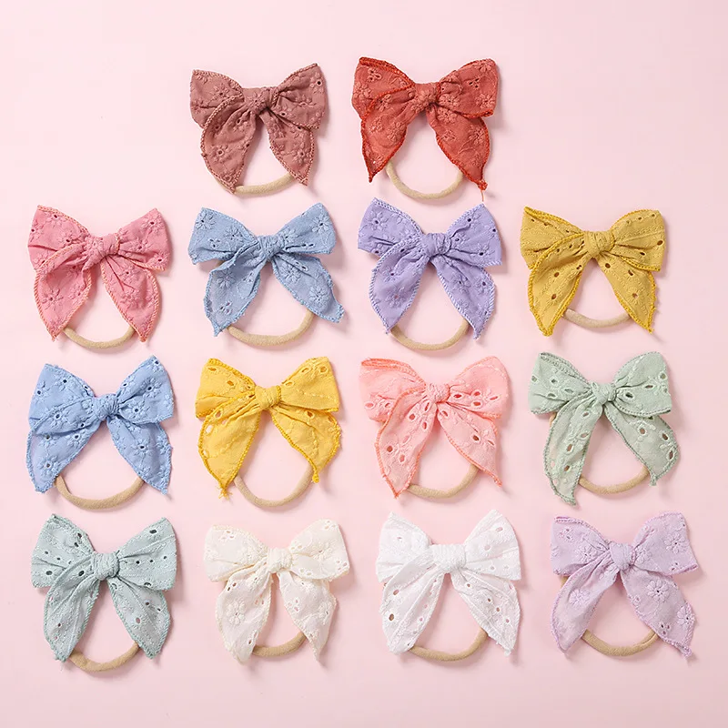 Nylon Headband for Baby Girls Hair Accessories Hollow Embroided Bowknot Kids Soft Hairbands Children Cotton Headwear Wholesale