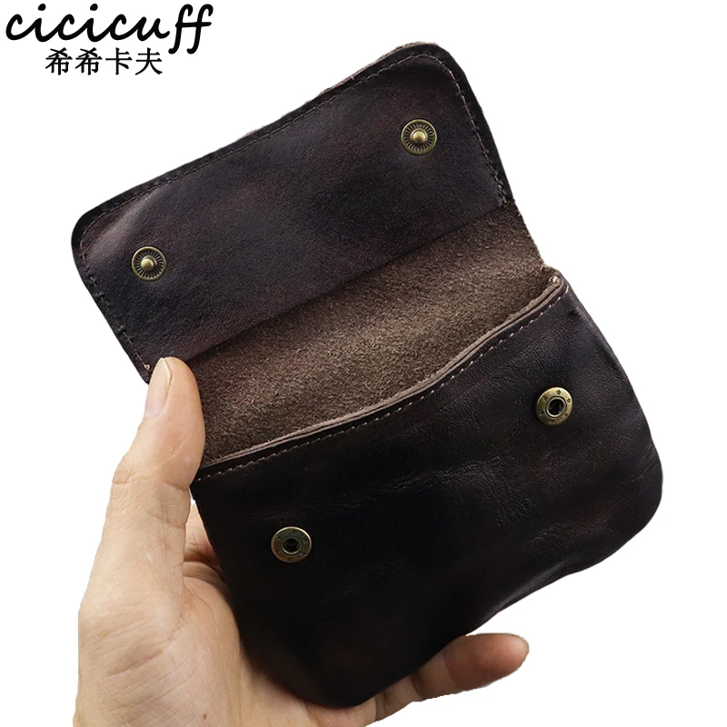 Retro Mini Original Leather Men Wrinkle Coin Purse Credit Cards Holder Genuine Leather Bifold Minimalist Short Wallet for Women