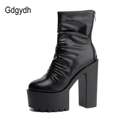 Gdgydh Autumn Winter Platform Boots High Heels Back Zipper Black White Short Boots For Women Waterproof Gothic Shoes