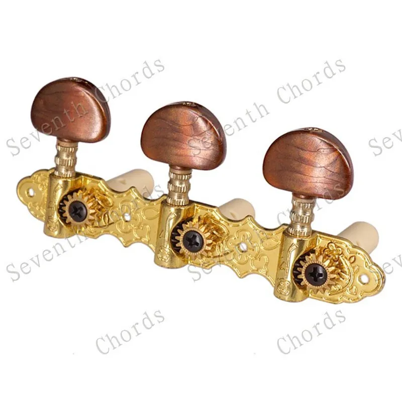 2 Stück Goldene Klassische Gitarren-Stimmwirbel Mechaniken mit Kaffeebraunen Halbrunden Knöpfen Gitarrenzubehör Teile – Detail 5
