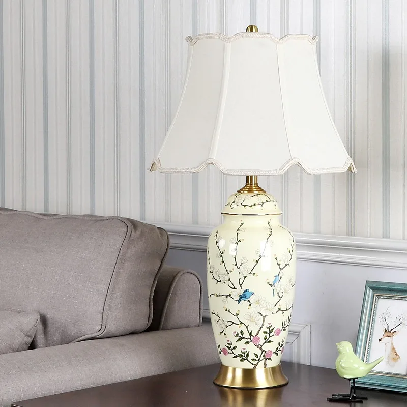 OURFENG Luxury Table Desk Lamp Ceramic Copper LED Bedside Light Decorative For Living Room Bedroom Dining Room Study Office