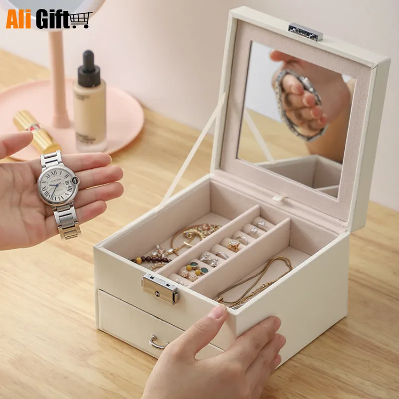 Large-capacity European Jewelry Box Jewelry Earrings Ring Multi-grid Princess Storage Box Wedding Gift with Lock Jewelry Box