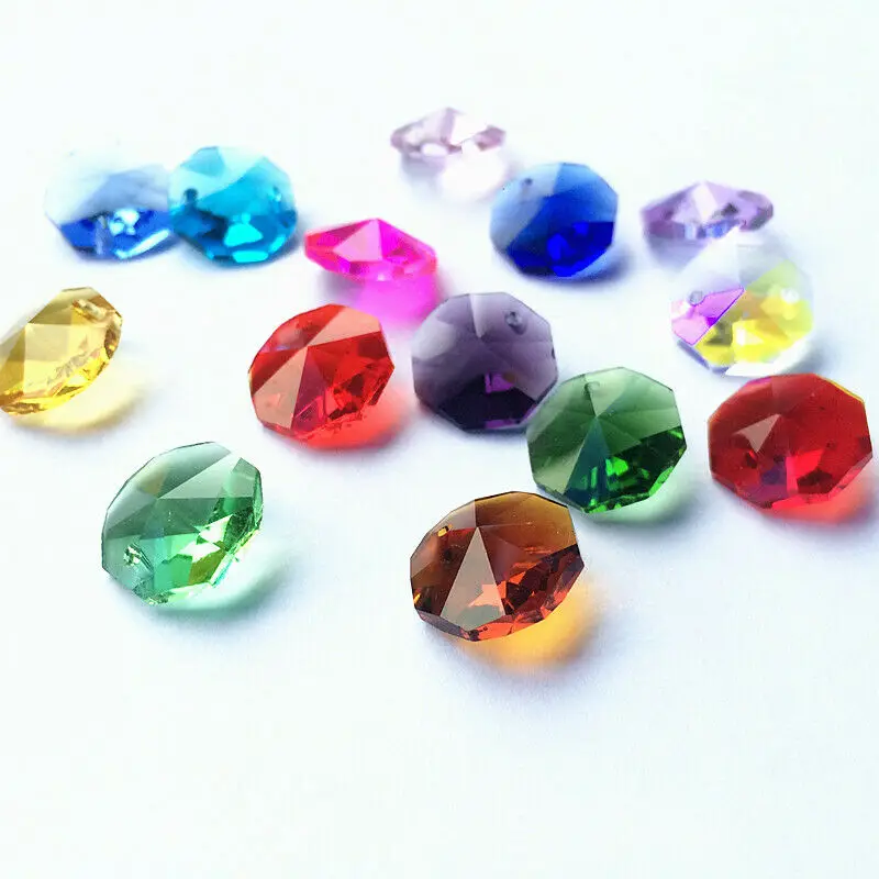 Camal-perles amples de 14mm, 100 pièces, multicolores, boucles, 1 trou/2 trous, lampe lustre, pièces d'éclairage pour rideaux, bricolage