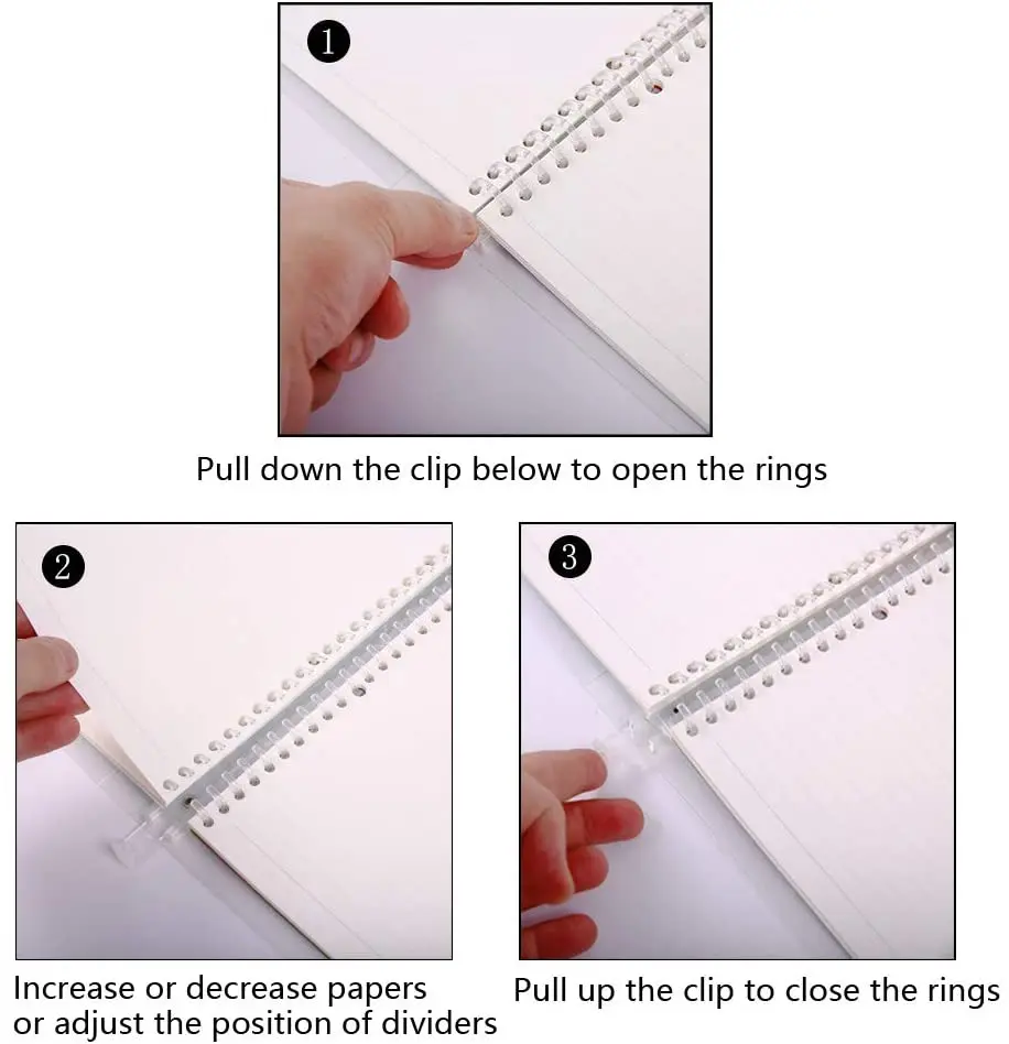 A4 binder portfolio notebook with 30 rings/holes, 5 subject spiral paper notecook 4 colored PP dividers with tabs for labels