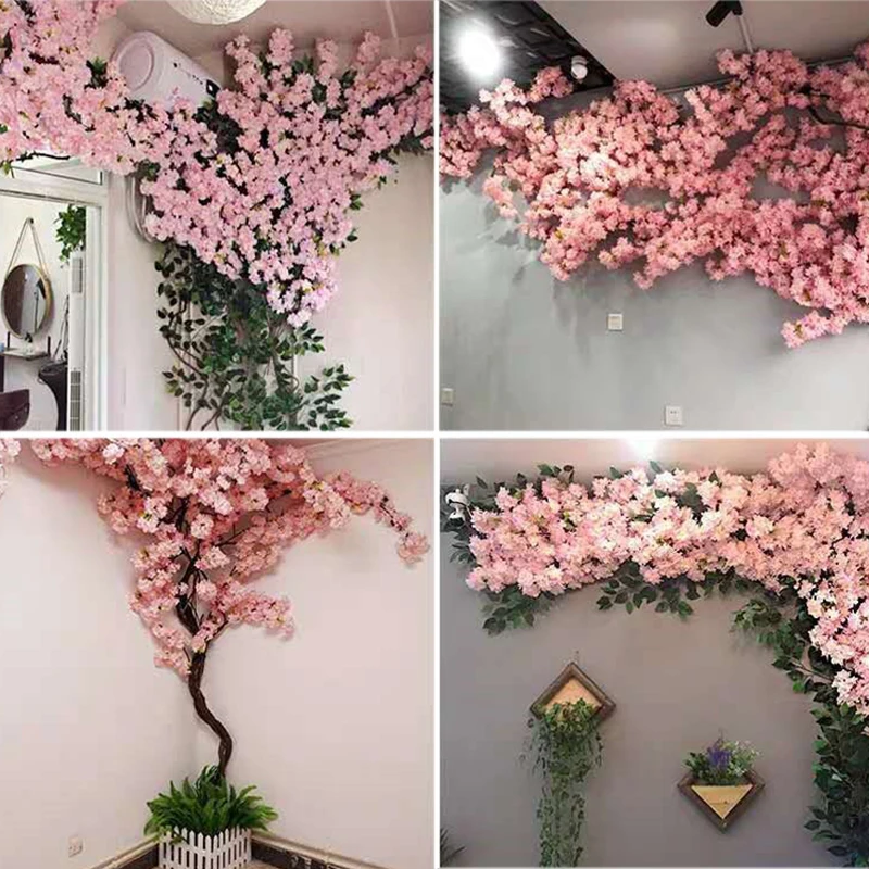 Artificial Pink Cherry Tree Branch, Silk Flower, DIY Wedding Decoration, Home and Outdoor Decoration