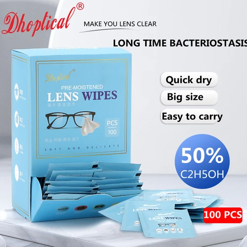 Toallitas limpiadoras de lentes de 100 piezas, prehúmedas y envueltas individualmente de gran tamaño, ideales para anteojos, tabletas, cámaras
