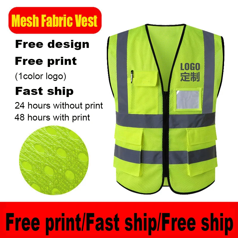 

High Visibility Work Vest Reflective Construction Meet Ansi Uniforms With Pockets and Zipper Customized Logo Reflective Vest Men