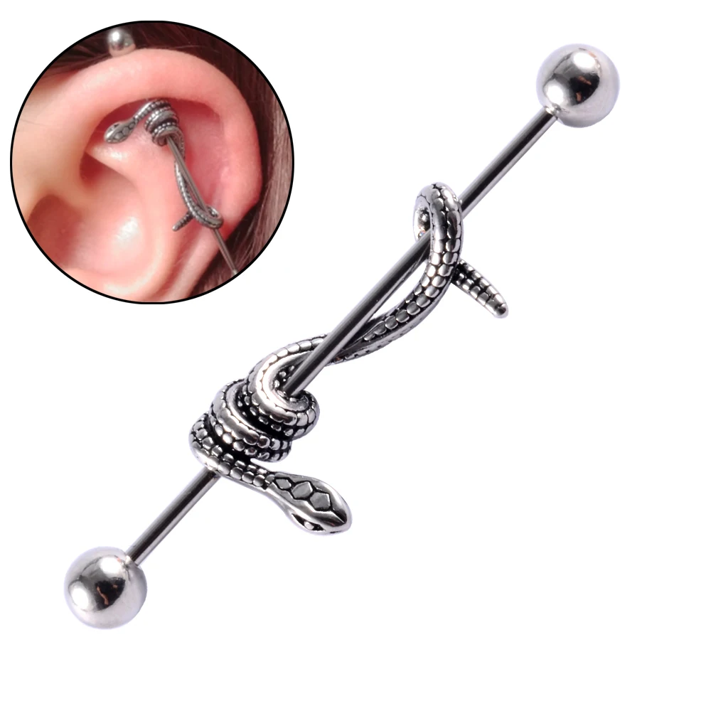 1Set Stainless Steel Punk Snake Long Industrial Barbell Set Arrow Bulk Cone Dragon Cartilage Earring Helix Body Piercing Jewelry