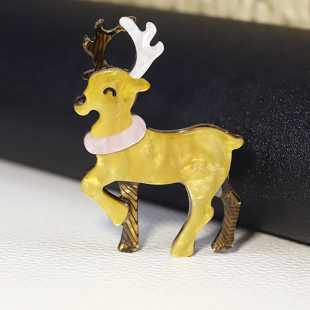 Handmade Acrylic Cute Deer Brooches Pins for Women Vivid Animal Brooch Acetate Fiber Halloween Christmas Gifts Costume Jewelry