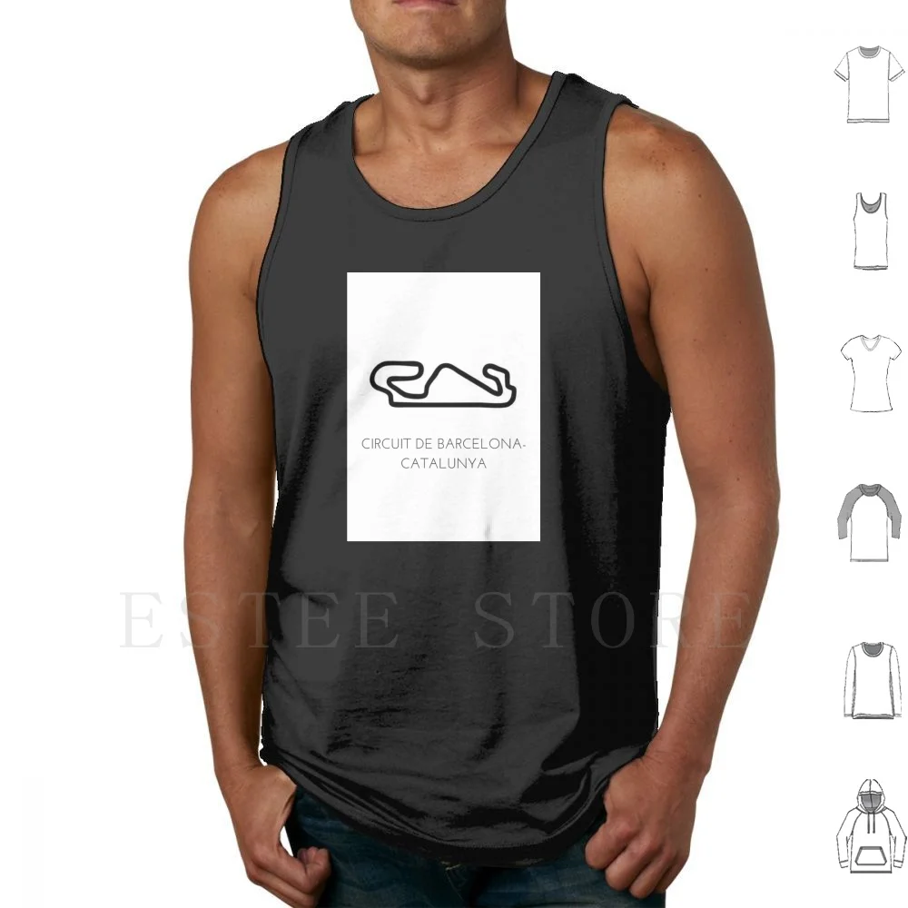 Circuit De-Catalunya Track Outline Tank Tops Vest Sleeveless Motorsport Racing Cars Car Sport Track Circuit Outline