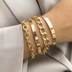 4PCS Set Punk Cub Chain Bracelets Bangles 2022 Fashion Jewelry Punk Chain Bracelets Set for Women Charm Jewelry Gifts