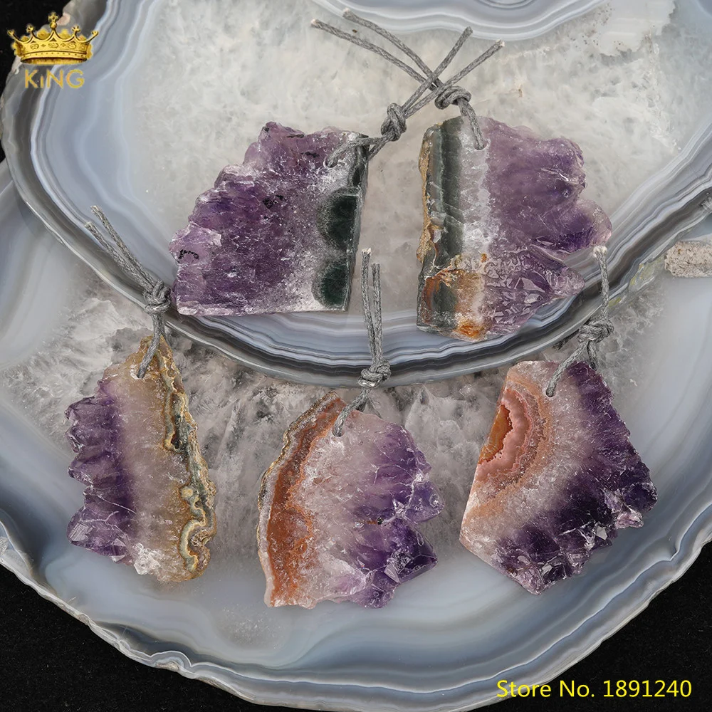 

5pcs Natural Purple Amethysts Quartz Pendants Jewelry Findings,Purple Quartz Freeform Slab Beads Charms For DIY Jewelry Making