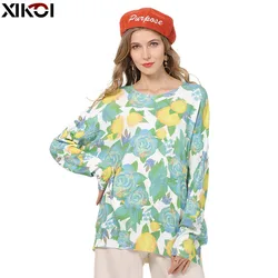 New XIKOI Fashion Sweet Rose Print Sweater For Women Winter Oversized Pullover Autumn O-Neck Jumper Knitted Pull Femme Plus Size