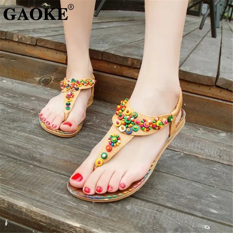 2024 Bohemian Women Sandals Beaded Slippers Summer Beach Sandals Women Flip Flops Ladies Flat Sandals Shoes