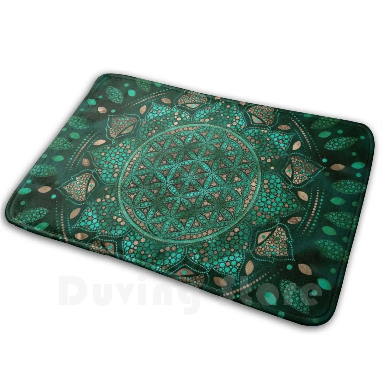 Flower Of Life Dot Art Malachite Gold Carpet Mat Rug Cushion Soft Non-Slip Flower Of Life Blume Des Lebens Fleur De Vie