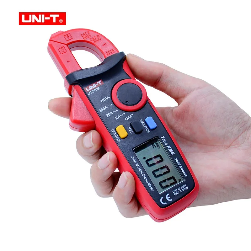 

Миниатюрные клещи UT210B, UNI-T, цифровой мультиметр 2A/20A/200A, измерение переменного тока с тестом NCV и дисплеем с подсветкой