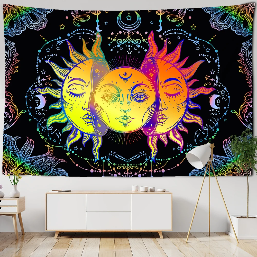 White Black Sun Moon Mandala Tapestry Wall Hanging Witchcraft Wall Tapestry Hippie Wall Carpets Dorm Decor Psychedelic Tapestry