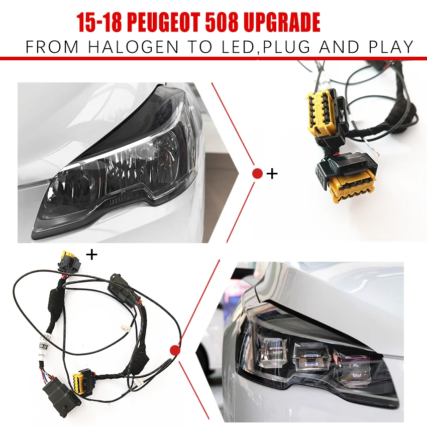 CZMOD Car Headlight Modification Upgrade Special Car Wiring Adapter Harness For Peugeot 508 2018-2015 From Halogen to LED