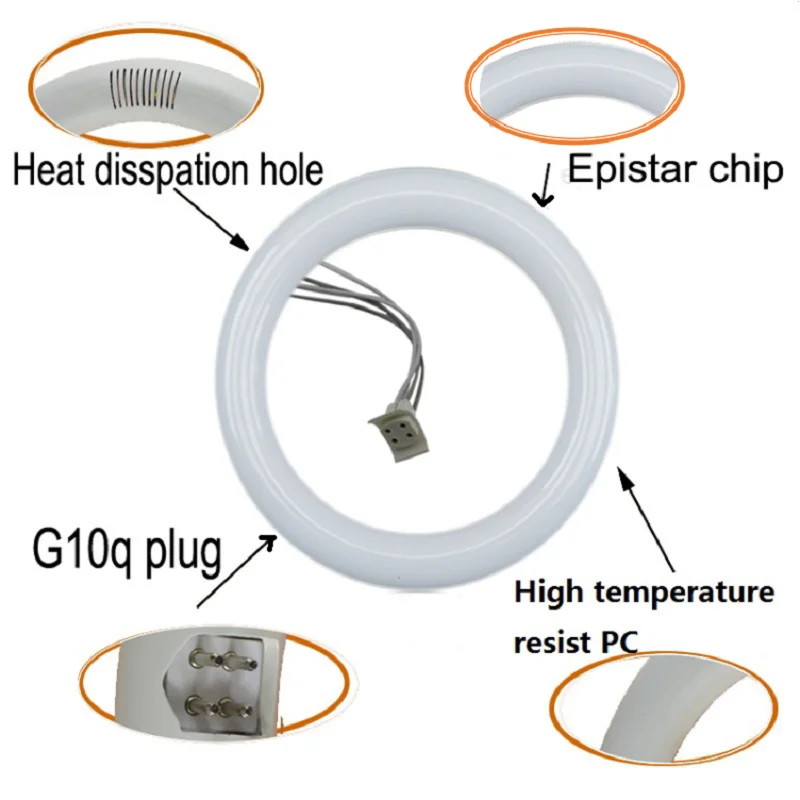 G10Q Circular Tube Ring Light, Globe Circle Light, T9, Lampe à tube rond, Remplacer CFL, 20W, 30W, 32W, 40W, 205mm, 225mm, 300mm, 375mm