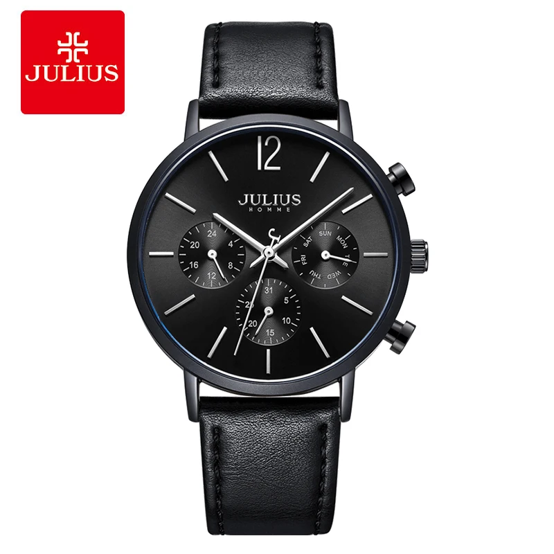 Julius Watch JAH-101 Young Men Fashion Casual Sport Watch Chronograph Multi-Functional 6 Hands Wristwatch